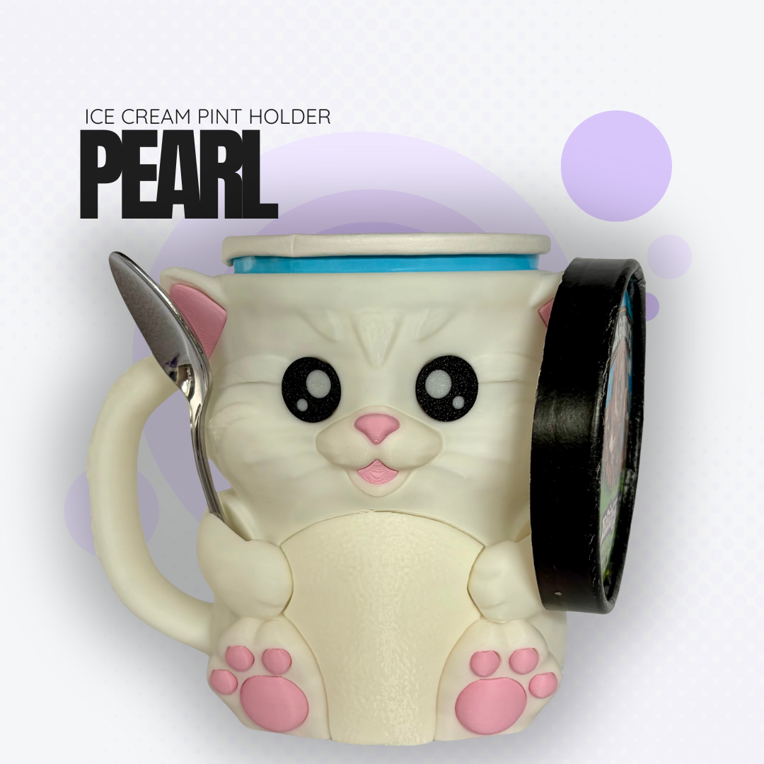 Pearl the White Cat Ice Cream Pint Holder