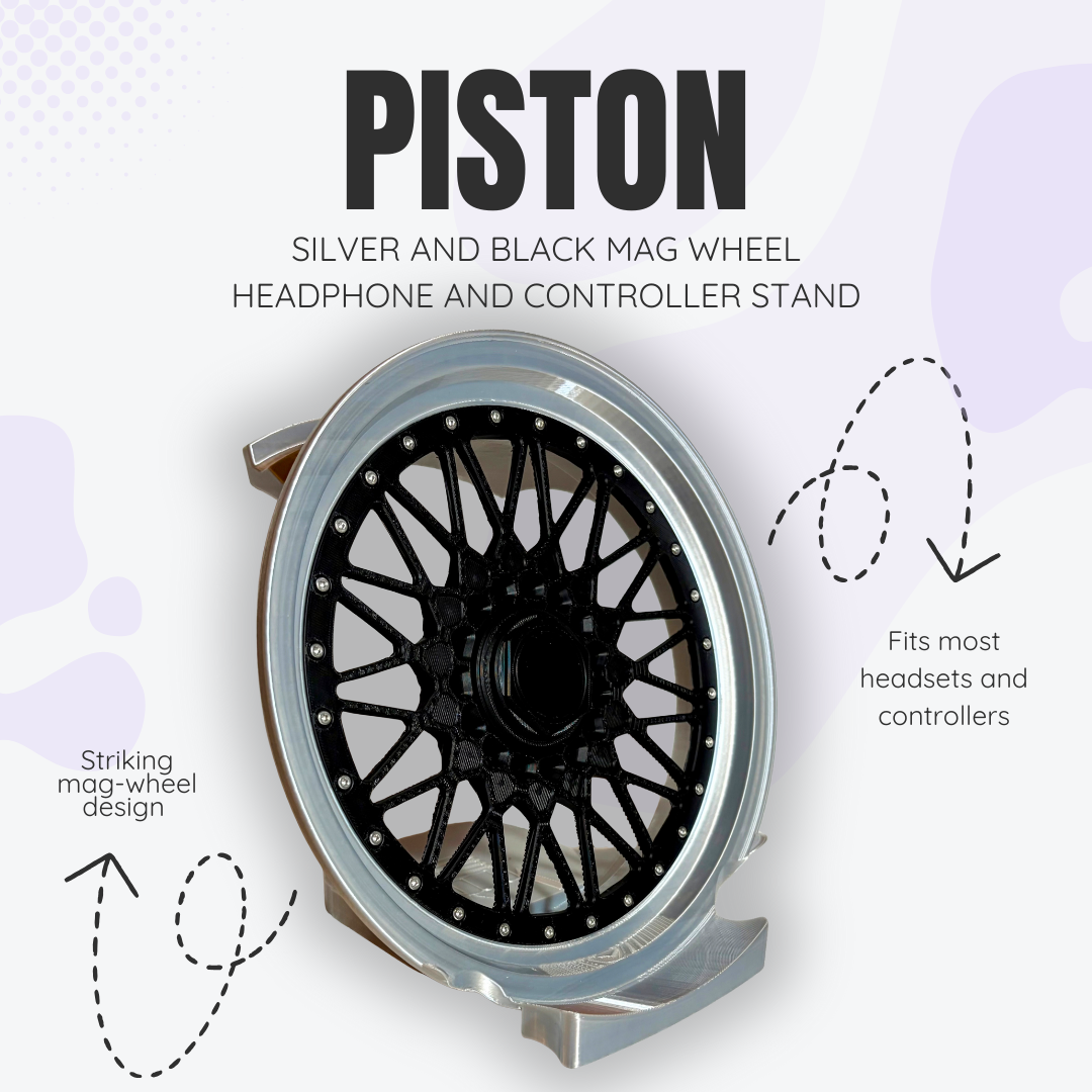 Piston the Silver and Black Mag Wheel Headphone and Controller Stand