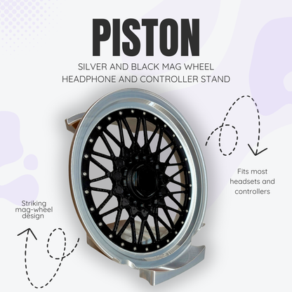 Piston the Silver and Black Mag Wheel Headphone and Controller Stand