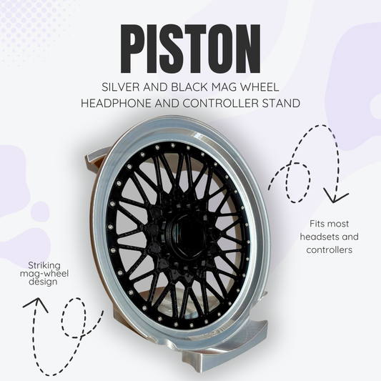 Piston the Silver and Black Mag Wheel Headphone and Controller Stand