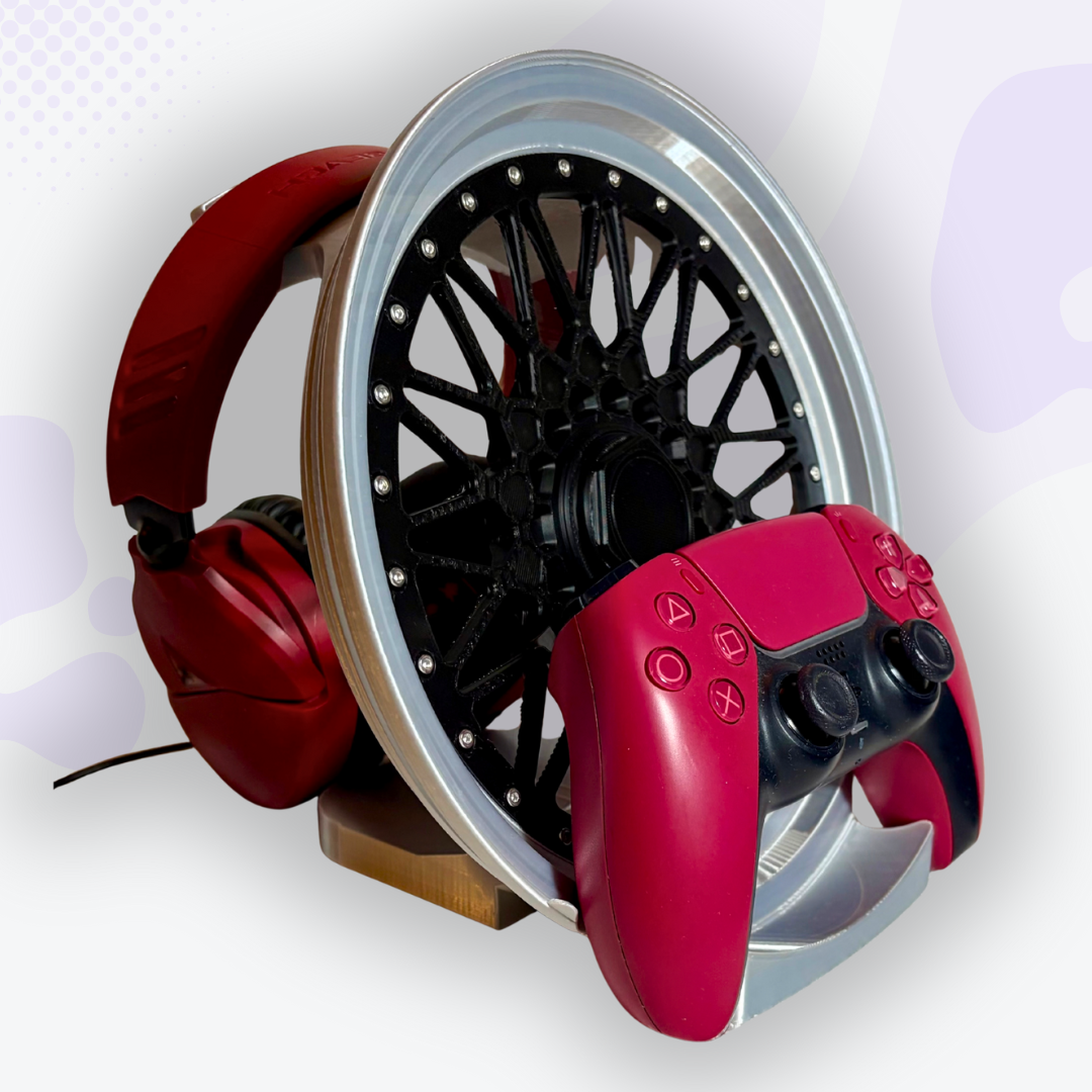 Piston the Silver and Black Mag Wheel Headphone and Controller Stand