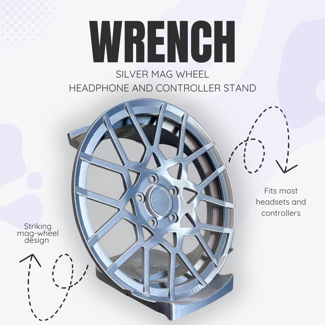 Wrench the Silver Mag Wheel Headphone and Controller Stand