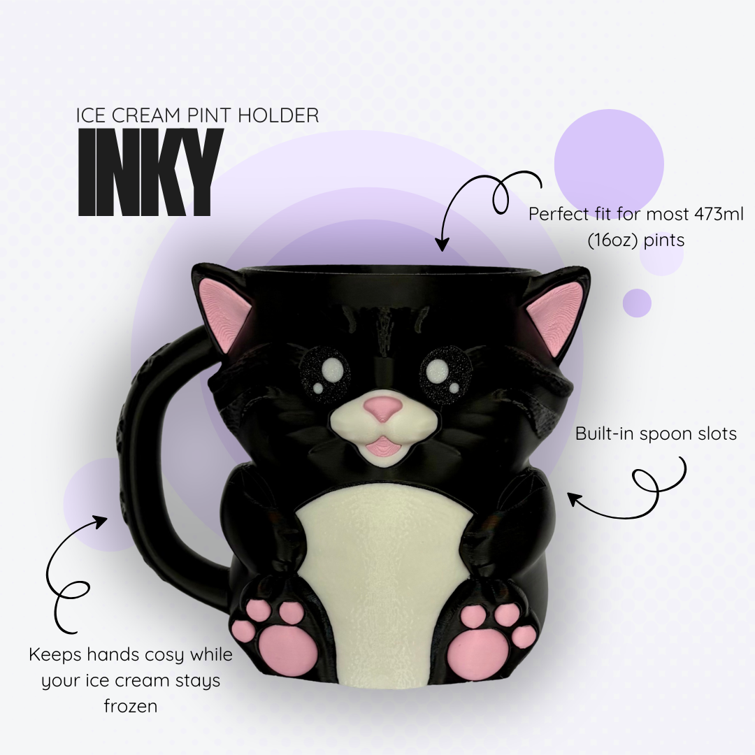 Inky the Black Cat Ice Cream Pint Holder