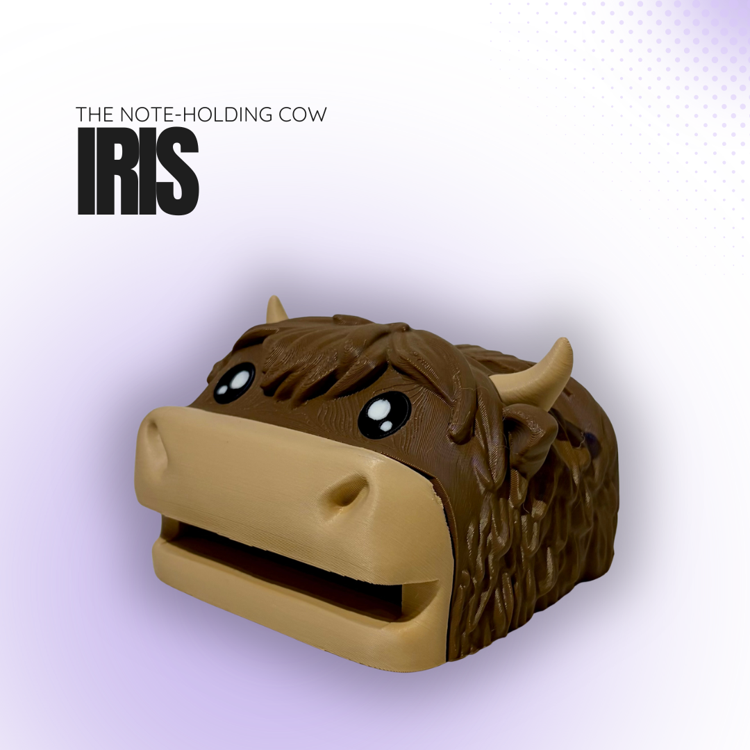 Iris the Note‑Holding Dark Brown Cow