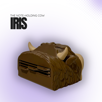 Iris the Note‑Holding Dark Brown Cow