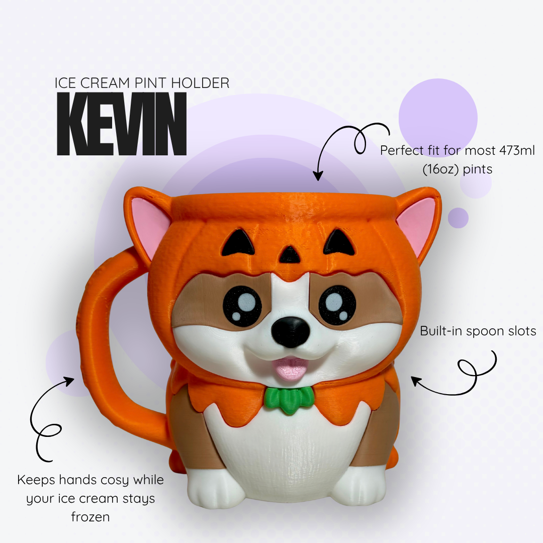 Kevin the Orange Pumpkin Corgi Ice Cream Pint Holder
