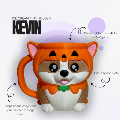 Kevin the Orange Pumpkin Corgi Ice Cream Pint Holder