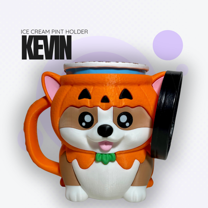 Kevin the Orange Pumpkin Corgi Ice Cream Pint Holder