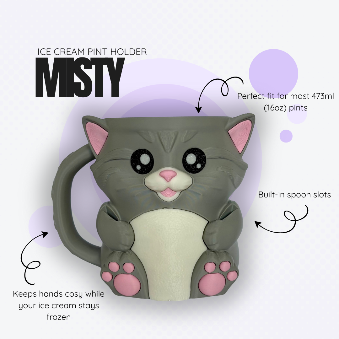 Misty the Grey Cat Ice Cream Pint Holder