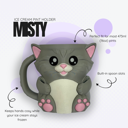 Misty the Grey Cat Ice Cream Pint Holder