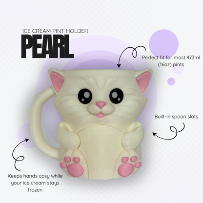 Pearl the White Cat Ice Cream Pint Holder