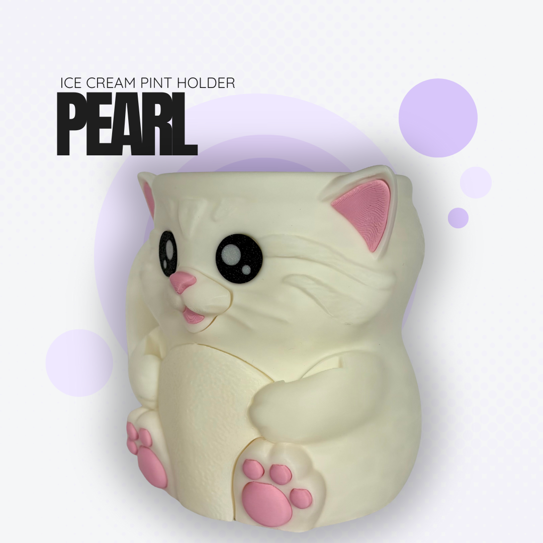 Pearl the White Cat Ice Cream Pint Holder