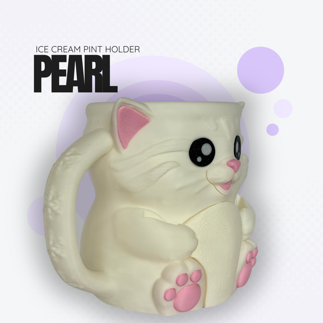 Pearl the White Cat Ice Cream Pint Holder