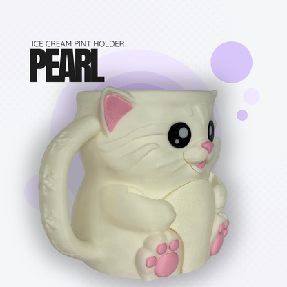 Pearl the White Cat Ice Cream Pint Holder