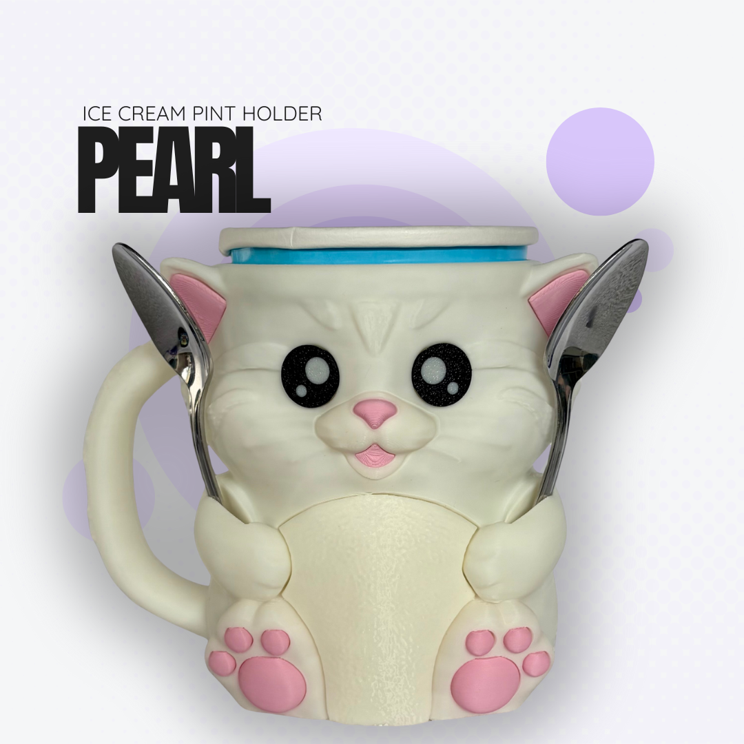 Pearl the White Cat Ice Cream Pint Holder