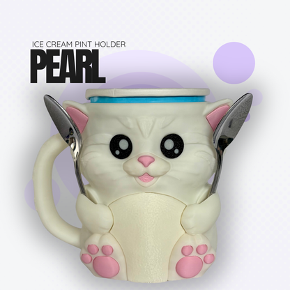 Pearl the White Cat Ice Cream Pint Holder