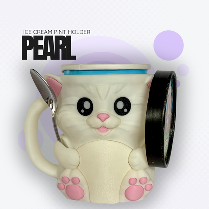 Pearl the White Cat Ice Cream Pint Holder