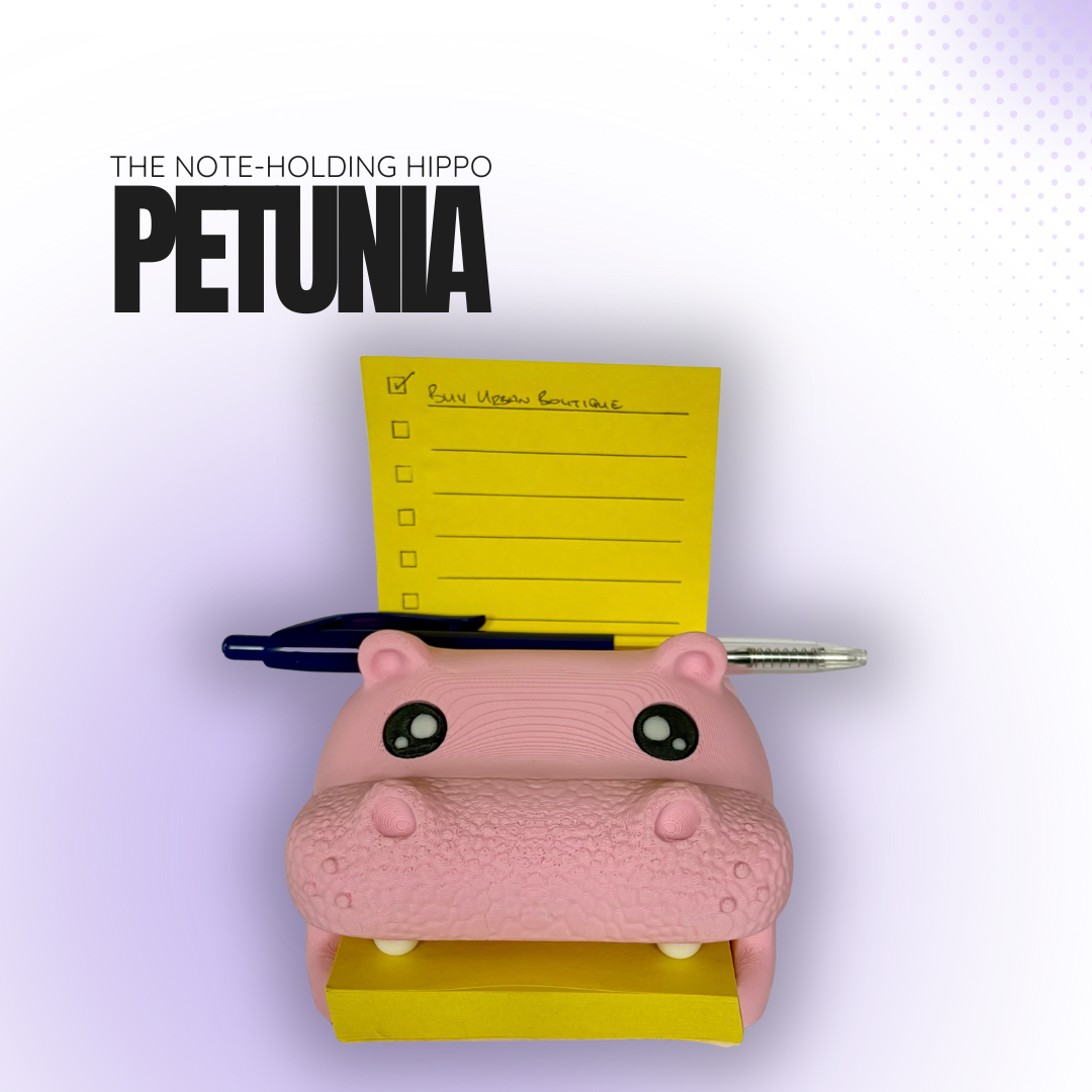Petunia the Note‑Holding Pink Hippo