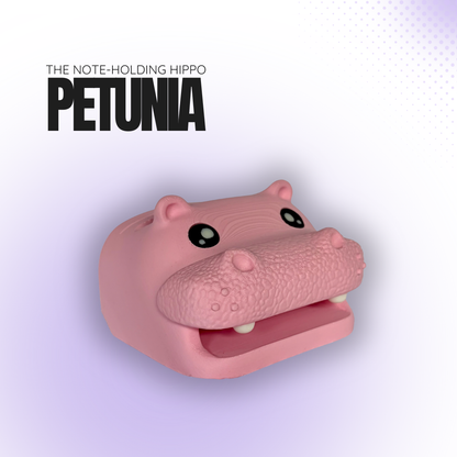 Petunia the Note‑Holding Pink Hippo