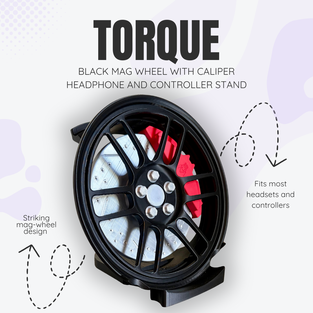 Torque the Black Mag Wheel with Caliper Headphone and Controller Stand