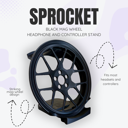 Sprocket the Black Mag Wheel Headphone and Controller Stand