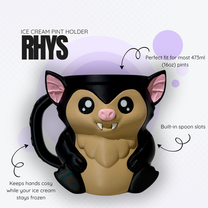 Rhys the Black Bat Ice Cream Pint Holder