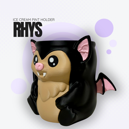 Rhys the Black Bat Ice Cream Pint Holder
