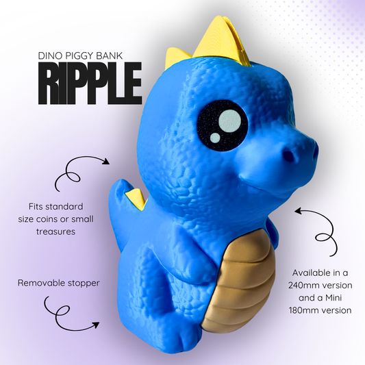 Ripple the Blue Dino Piggy Bank