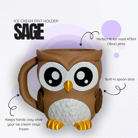 Sage the Owl Ice Cream Pint Holder
