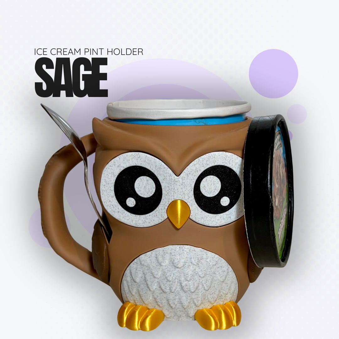 Sage the Owl Ice Cream Pint Holder