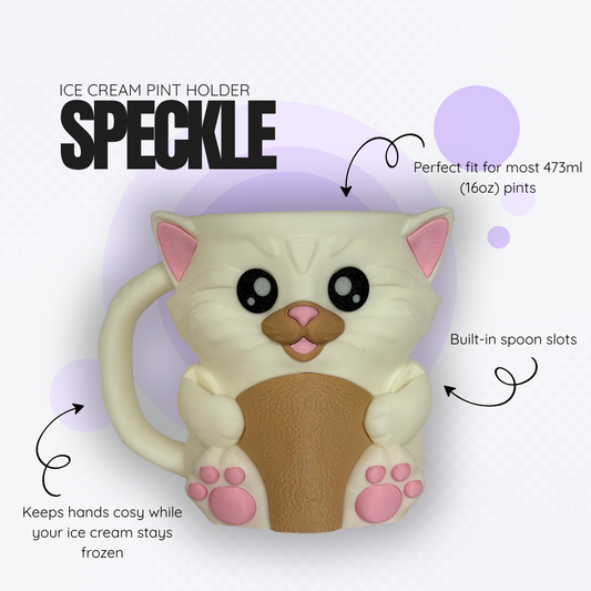 Speckle the White Cat Ice Cream Pint Holder
