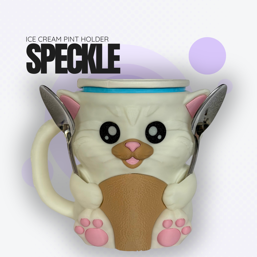 Speckle the White Cat Ice Cream Pint Holder