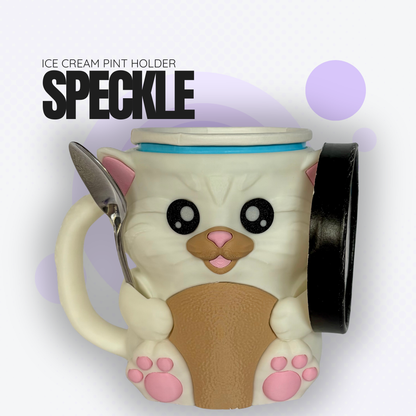 Speckle the White Cat Ice Cream Pint Holder