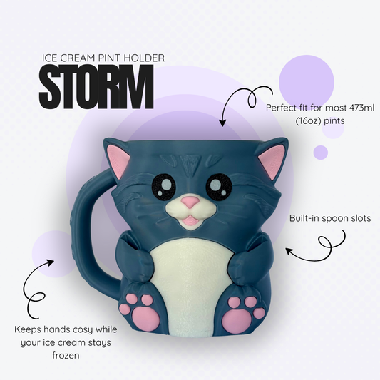 Storm the Dark Grey Cat Ice Cream Pint Holder