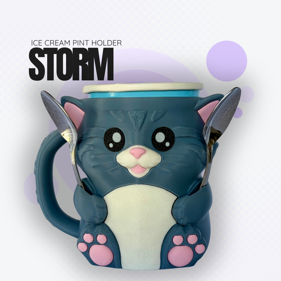 Storm the Dark Grey Cat Ice Cream Pint Holder