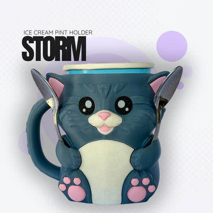 Storm the Dark Grey Cat Ice Cream Pint Holder