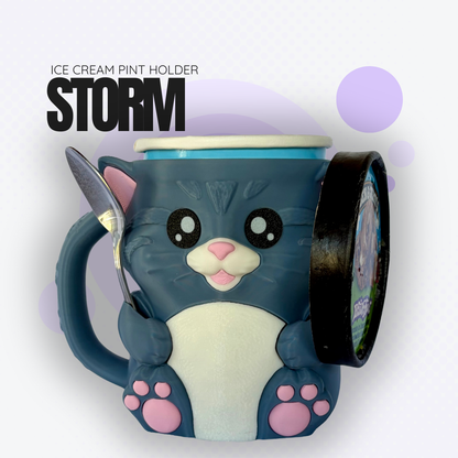 Storm the Dark Grey Cat Ice Cream Pint Holder