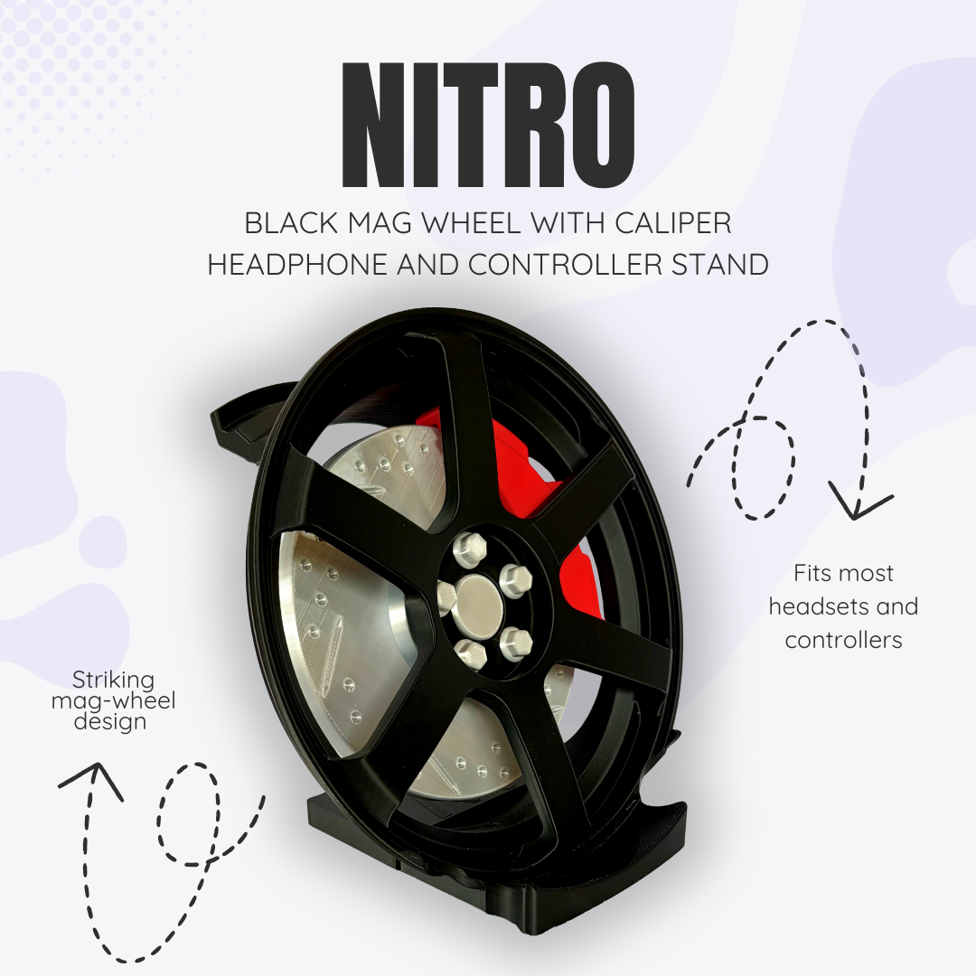 Nitro the Black Mag Wheel with Caliper Headphone and Controller Stand