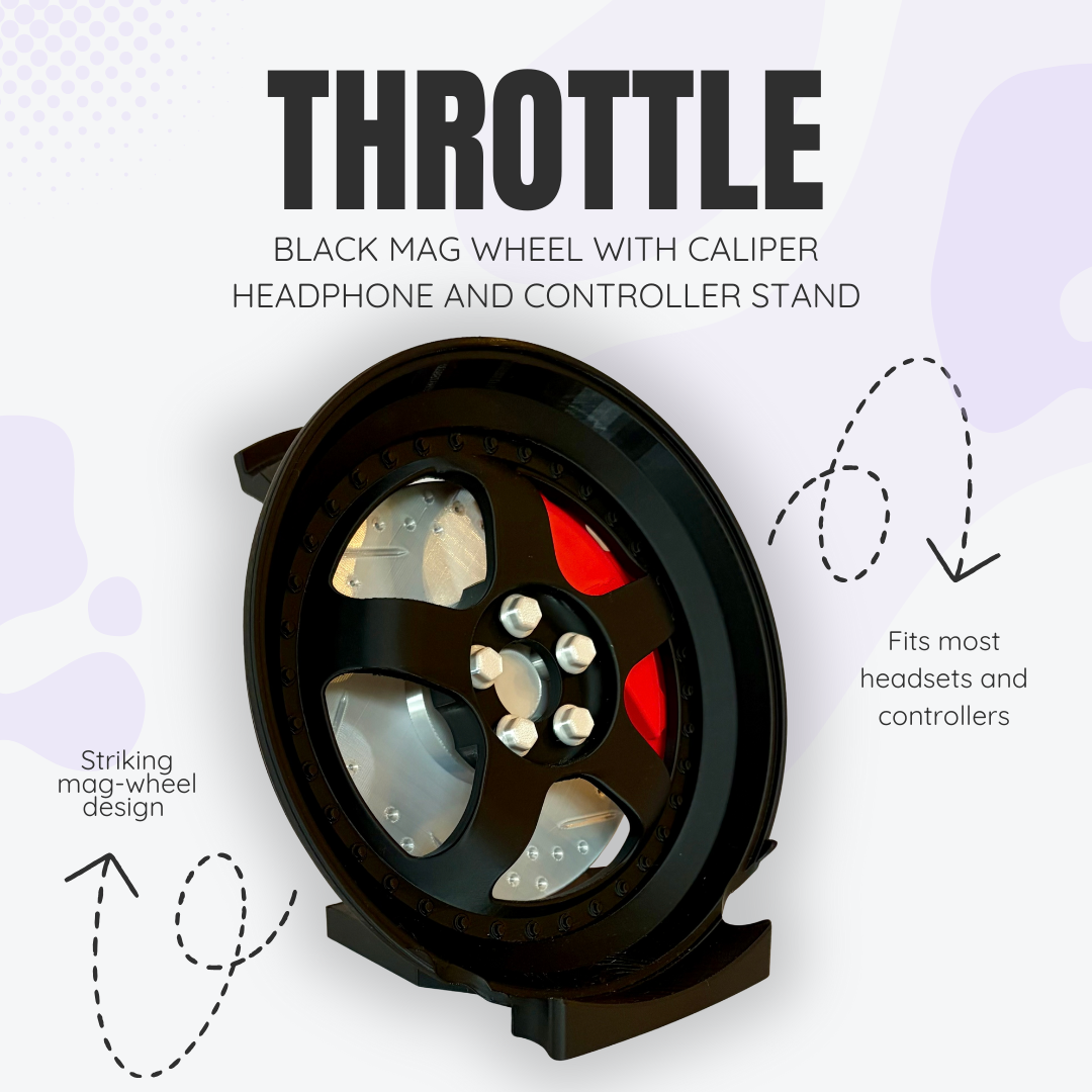 Throttle the Black Mag Wheel with Caliper Headphone and Controller Stand